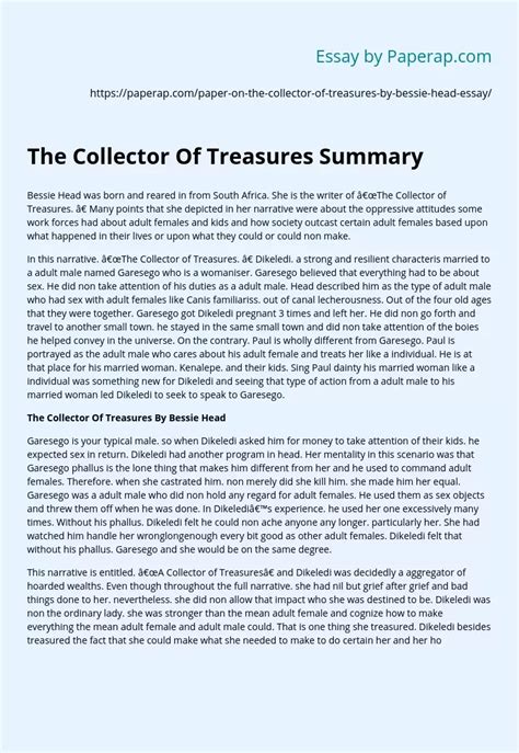 the collector of treasures summary|The Collector of treasure summary .